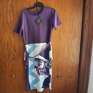 NEW ! Nhicdns Women Bodycon Midi Work Pencil Dress Purple Floral Print Size XL